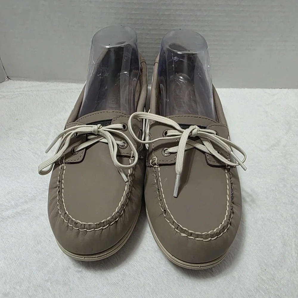 Sperry Top Sider Boat Shoes Women‎ 9.5 M Angelfish SlipOn Beige Leather STS94056